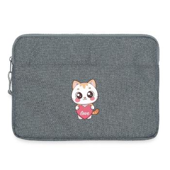 Chat kawaii cœur Love - Sacoche pour ordinateur portable 15 pouces - gris chiné - Devant