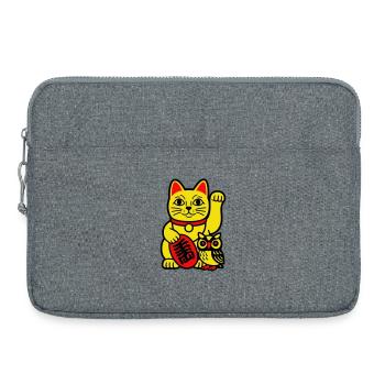Lucky cat with little owl - Laptop bag 15" - heather grey - Front