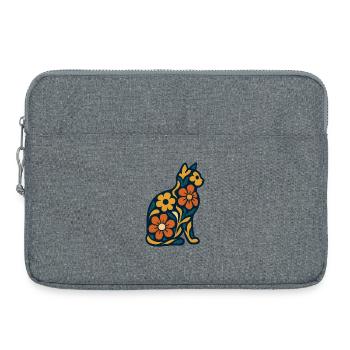 Folkblütenkatze im Blumenmuster - Laptoptasche 15" - Grau meliert - Vorne
