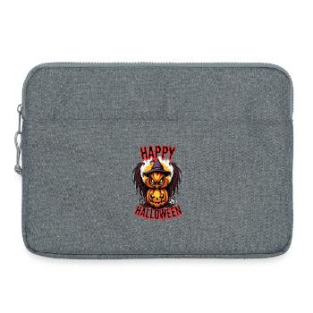 Gruselige Halloween Eule mit Kürbis - Laptoptasche 15" - Grau meliert - Vorne