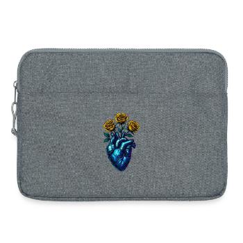 Coeur néon avec roses dorées - Sacoche pour ordinateur portable 15 pouces - gris chiné - Devant