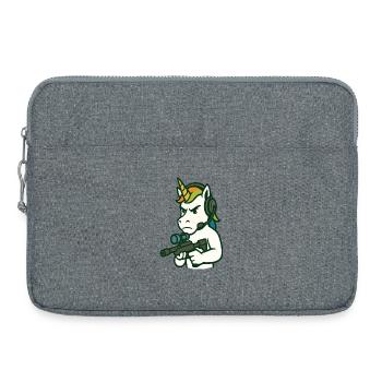Mascotte joueur FPS licorne avec casque - Sacoche pour ordinateur portable 15 pouces - gris chiné - Devant