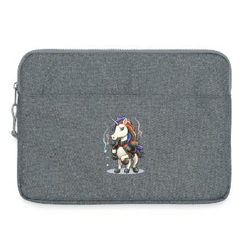 Licorne avec micro sur une scène colorée à carreaux - Sacoche pour ordinateur portable 15 pouces - gris chiné - Devant
