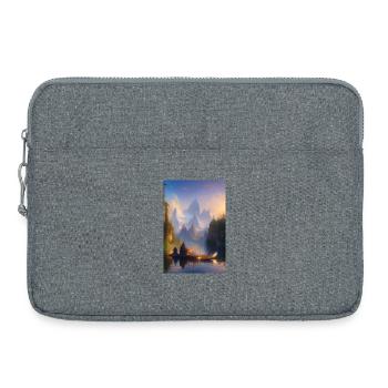 Landscape with lake, boat and mountains - Laptop bag 15" - heather grey - Front