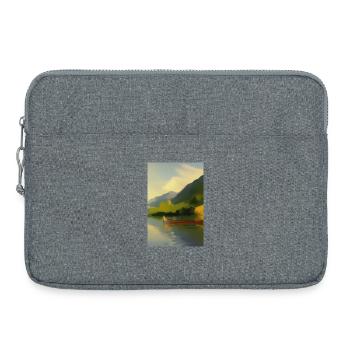 Landscape with lake, boat and mountains - Laptop bag 15" - heather grey - Front