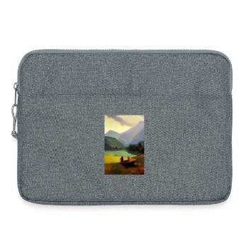 Landscape with lake, boat and mountains - Laptop bag 15" - heather grey - Front