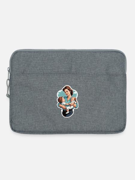 Liebevolle Mutter mit Zwillingsbabys - Laptoptasche 15" - Grau meliert