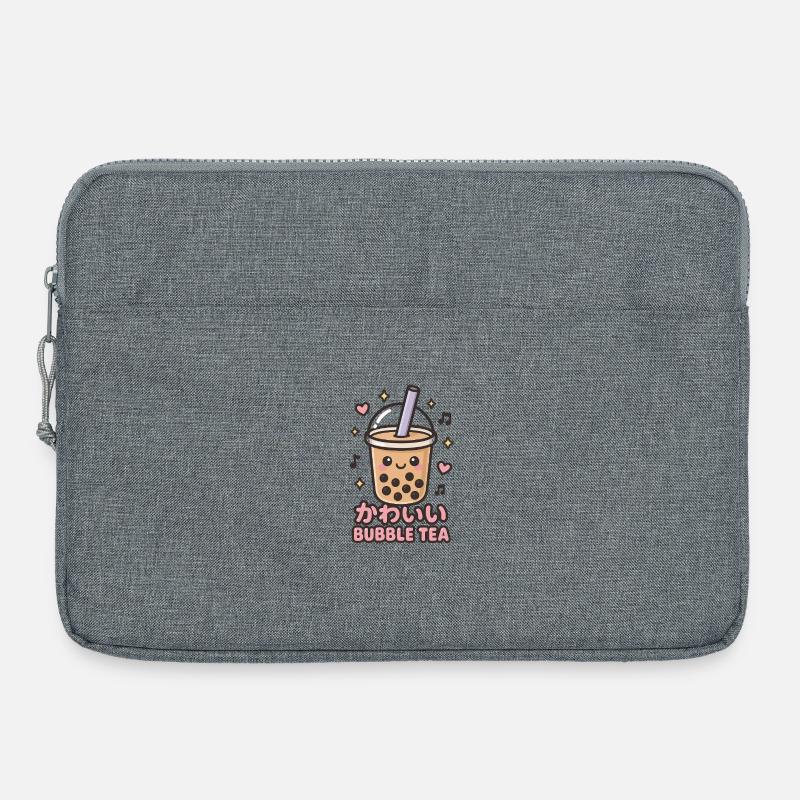 Kawaii Bubble Tea Sticker - Laptop bag 15" - heather grey
