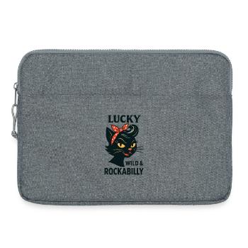 Lucky, Wild & Rockabilly: Schwarze Retro Katze - Laptoptasche 15" - Grau meliert - Vorne