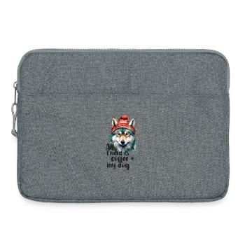 Café et chien au chapeau d’hiver - Sacoche pour ordinateur portable 15 pouces - gris chiné - Devant