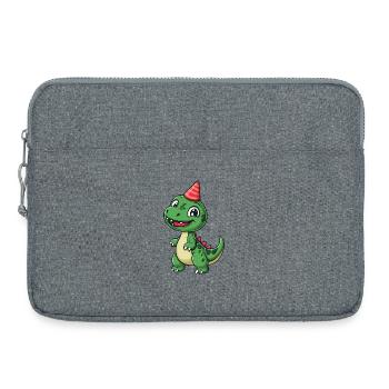 Dinosaure mignon avec chapeau de fête - Amusant et ludique - Sacoche pour ordinateur portable 15 pouces - gris chiné - Devant