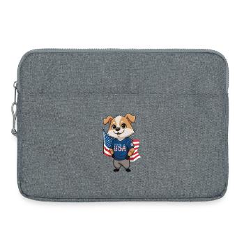 Patriotischer Cartoon-Hund mit USA Flagge - Laptoptasche 15" - Grau meliert - Vorne