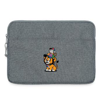 Lion et Singe mignons – Meilleurs amis - Sacoche pour ordinateur portable 15 pouces - gris chiné - Devant