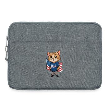 Patriotische Cartoon-Katze mit USA Flagge - Laptoptasche 15" - Grau meliert - Vorne