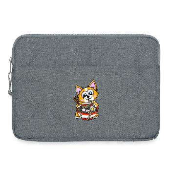 Ramen de chien corgi Kawaii Mignonne amoureuse des nouilles japonaises - Sacoche pour ordinateur portable 15 pouces - gris chiné - Devant