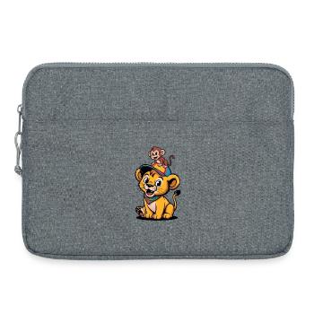 Lion et Singe mignons – Meilleurs amis - Sacoche pour ordinateur portable 15 pouces - gris chiné - Devant