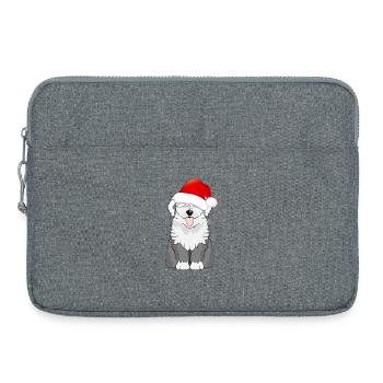 mignon chien bobtail avec casquette pour Noël - Sacoche pour ordinateur portable 15 pouces - gris chiné - Devant