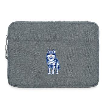 Modernes Polygon-Wolf-Design in Blautönen  - Laptoptasche 15" - Grau meliert - Vorne