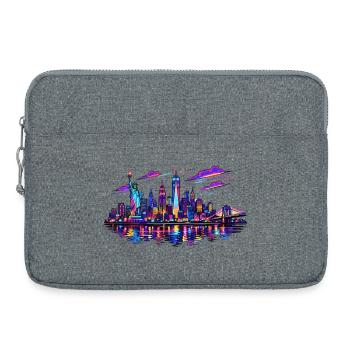 NYC Neon-Skyline Reflektion - Laptoptasche 15" - Grau meliert - Vorne