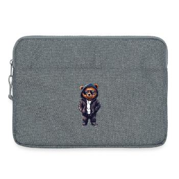 Cooles Teddybär T-Shirt, Lederjacke, Sonnenbrille - Laptoptasche 15" - Grau meliert - Vorne
