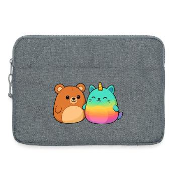 Licorne et ours arc-en-ciel kawaii - Sacoche pour ordinateur portable 15 pouces - gris chiné - Devant