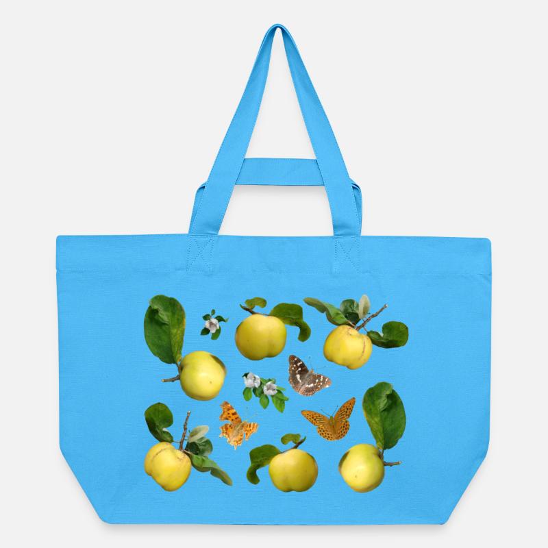 Coings aux fleurs de coing et papillons - Cabas recyclé Stanley/Stella - bleu aqua
