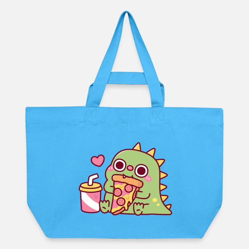 Un dinosaure mignon adore la part de pizza pepperoni - Cabas recyclé Stanley/Stella - bleu aqua