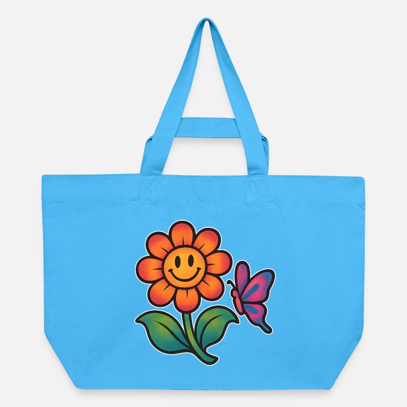 Imprimé floral et papillon joyeux - Cabas recyclé Stanley/Stella - bleu aqua