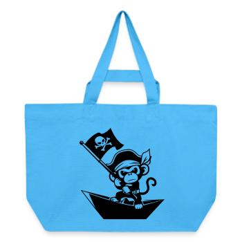 Pirat Affe im Papierboot - Recycelte Shopping Bag von Stanley/Stella - Aquablau - Vorne