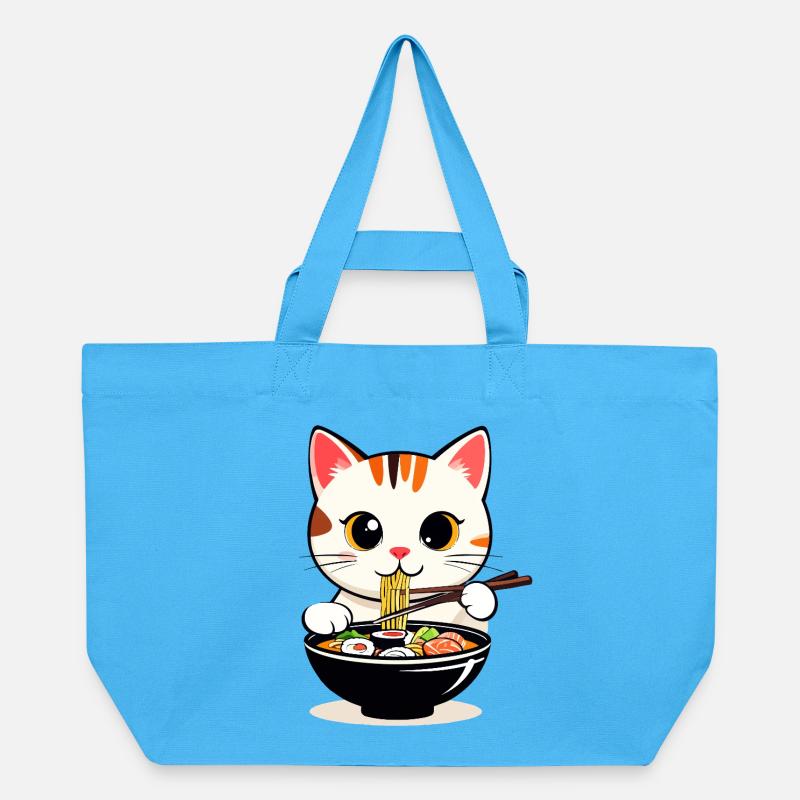Petit chat mignon mangeant une soupe de nouilles Motif de sushi - Cabas recyclé Stanley/Stella - bleu aqua