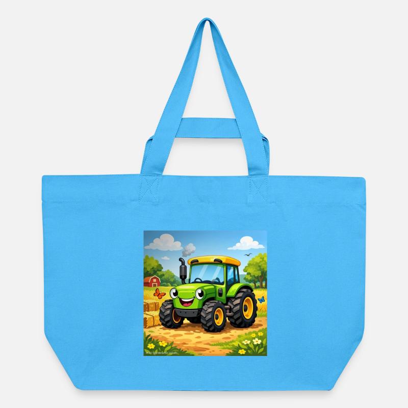 Fröhlicher Grüner Traktor auf Feld - Recycelte Shopping Bag von Stanley/Stella - Aquablau