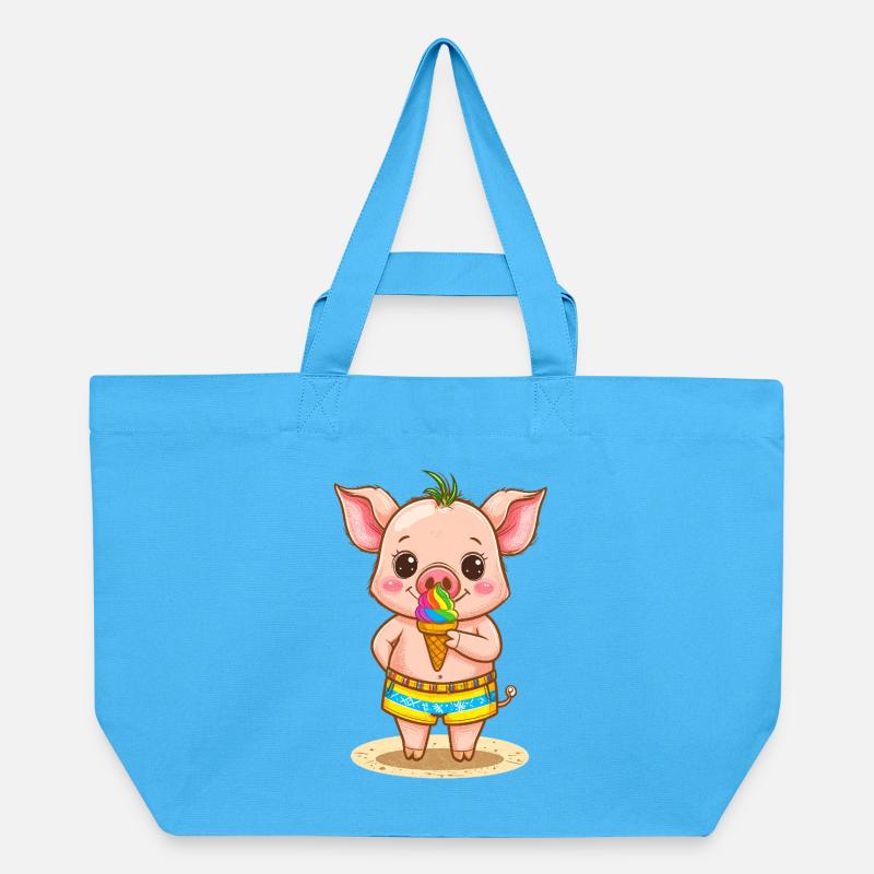 Kleines Schweinchen mit buntem Eis - Recycled Shopping Bag Stanley/Stella - aqua blue