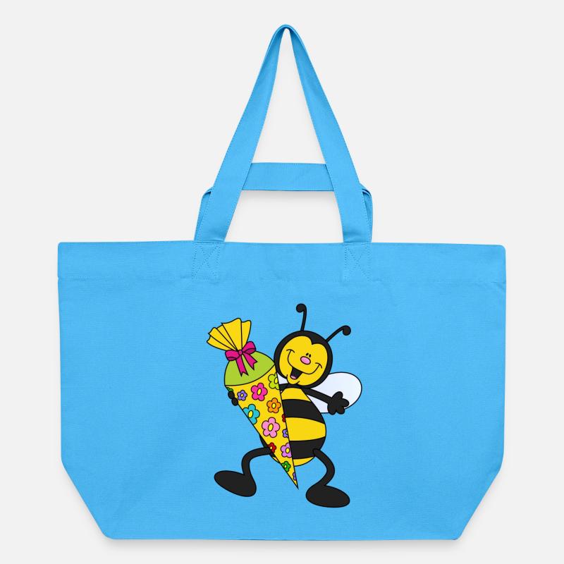 Inscription à l’école, abeille, cône de sucre, cône d’école, coloré - Cabas recyclé Stanley/Stella - bleu aqua