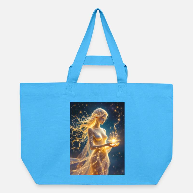 Interstellar maiden formed from starlight  - Recycled Shopping Bag Stanley/Stella - aqua blue