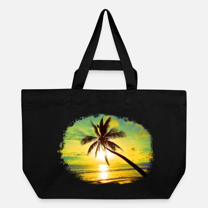 coucher de soleil palmier coloré couleurs surréalistes plage - Cabas recyclé Stanley/Stella - noir