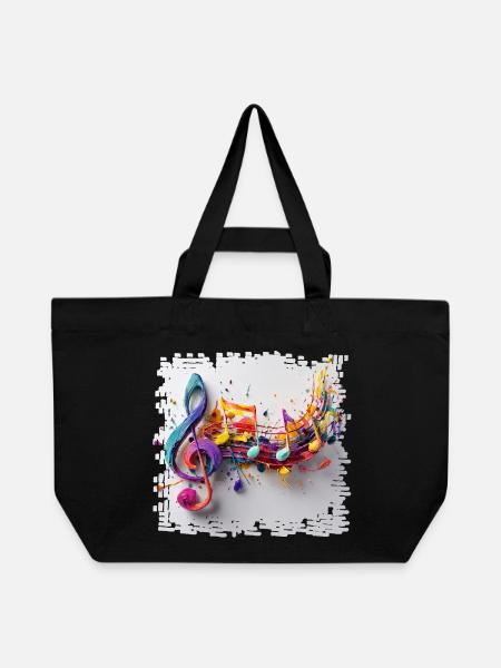 Farbenfrohe Musiknoten Kunstmotiv - Recycelte Shopping Bag von Stanley/Stella - Schwarz
