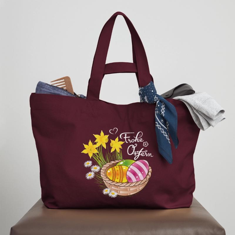 Happy Easter Easter basket Easter eggs Easter flowers eggs Recycled Shopping Bag Stanley/Stella