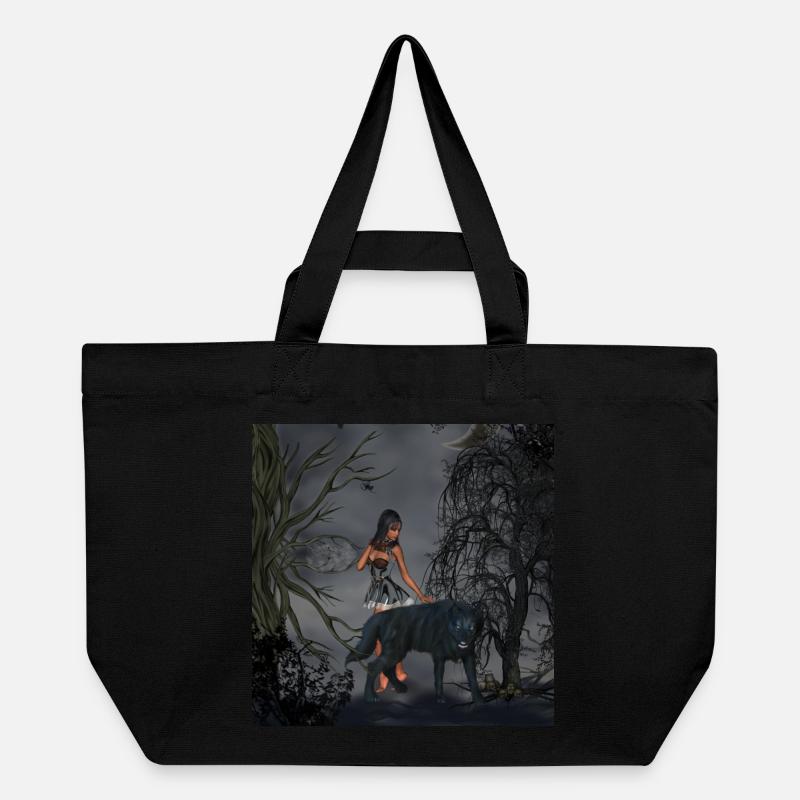 Tolle Fee mit Wolf - Recycelte Shopping Bag von Stanley/Stella - Schwarz
