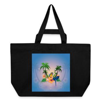 Tropisches Design mit Palmen und Papagei. - Recycelte Shopping Bag von Stanley/Stella - Schwarz - Vorne