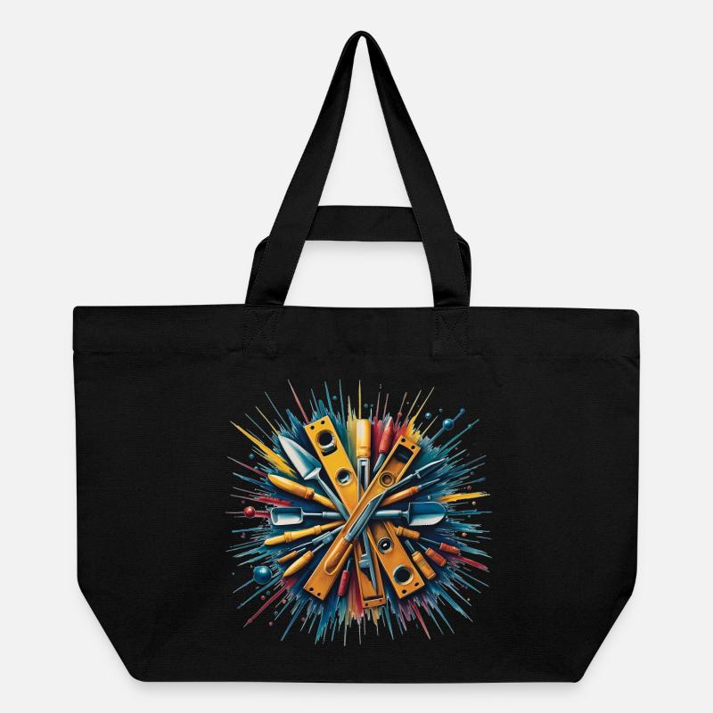 Construction Bricklayer Mason Tools Art Print - Recycled Shopping Bag Stanley/Stella - black