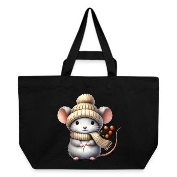 entzückende Maus mit einer warmen Strickmütze - Recycelte Shopping Bag von Stanley/Stella - Schwarz - Vorne