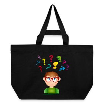 Boy with glasses with many colorful question marks - Recycled Shopping Bag Stanley/Stella - black - Front