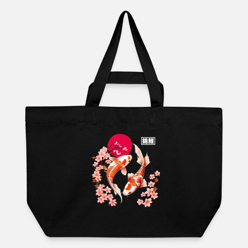 Des fleurs de carpes koi et de cerisier dans la lune rouge - Cabas recyclé Stanley/Stella - noir