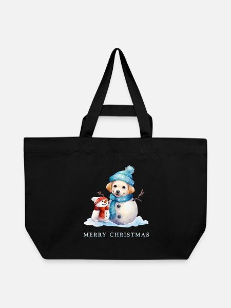 Fröhlicher Schneemann mit Hundeschneemann  - Recycelte Shopping Bag von Stanley/Stella - Schwarz