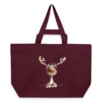 Lustiges Rentier Cartoon Motiv Weihnachten - Recycelte Shopping Bag von Stanley/Stella - Burgunderrot - Vorne