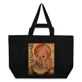 Ramen-Oktopus Cartoon in Sepia - Recycelte Shopping Bag von Stanley/Stella - Schwarz - Vorne