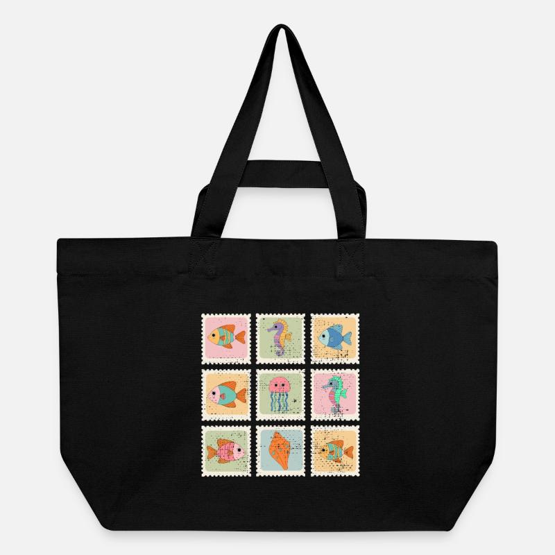Tiere des Meeres Muster-Stempel - Recycelte Shopping Bag von Stanley/Stella - Schwarz