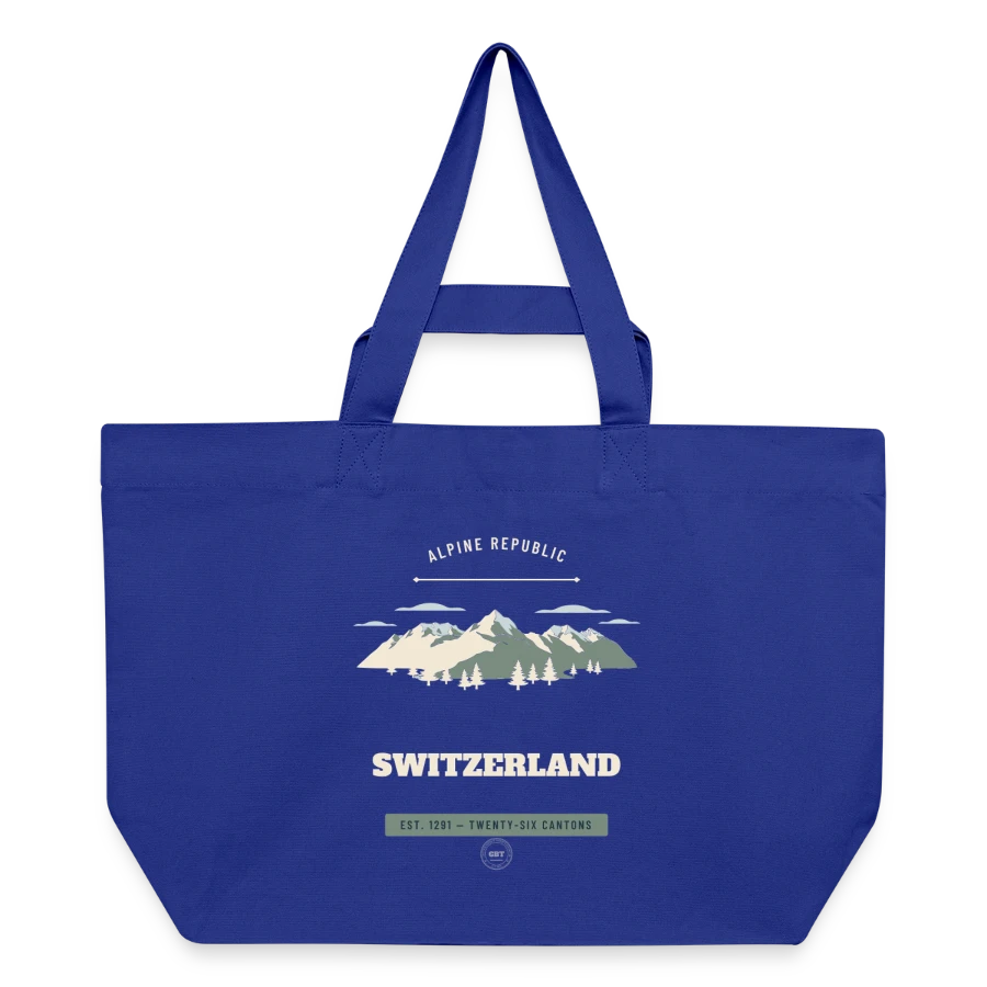 Switzerland badge on a recycled shopping bag stanley/stella, majorelle blue