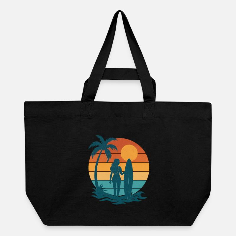 Coucher de soleil sur la plage avec un surfeur - Cabas recyclé Stanley/Stella - noir