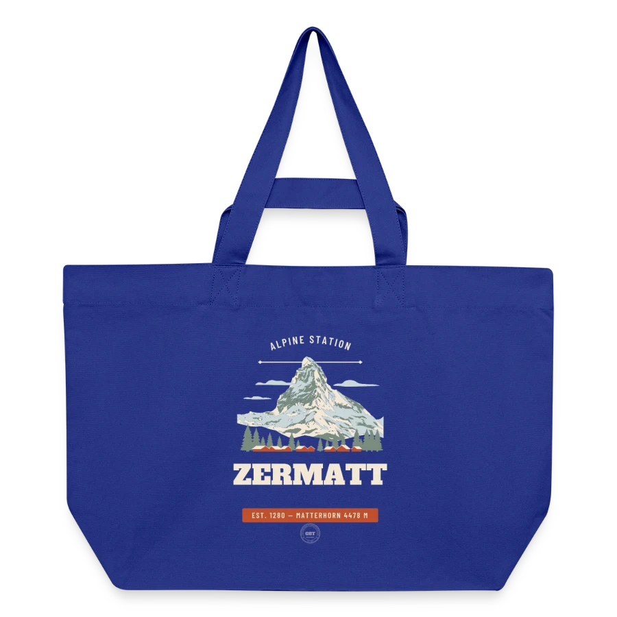 Zermatt badge on a recycled shopping bag stanley/stella, majorelle blue